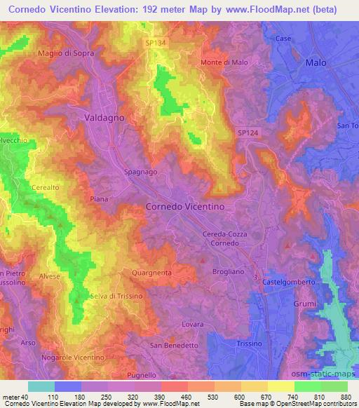 Cornedo Vicentino,Italy Elevation Map