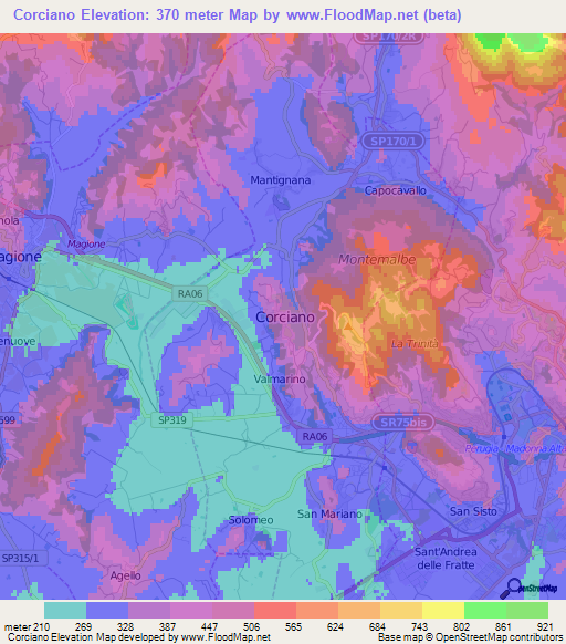 Corciano,Italy Elevation Map