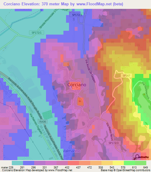 Corciano,Italy Elevation Map