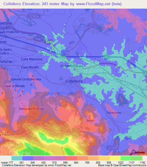 Colleferro,Italy Elevation Map