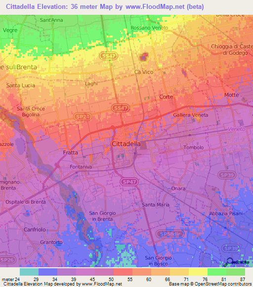 Cittadella,Italy Elevation Map