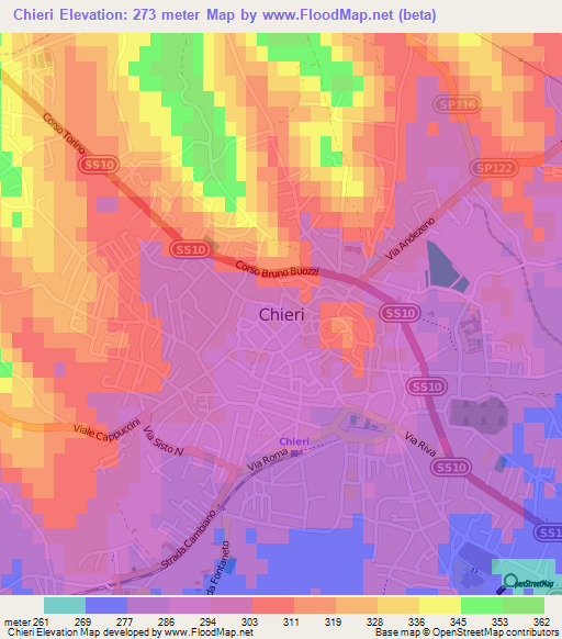 Chieri,Italy Elevation Map