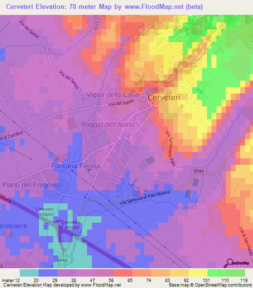 Cerveteri,Italy Elevation Map