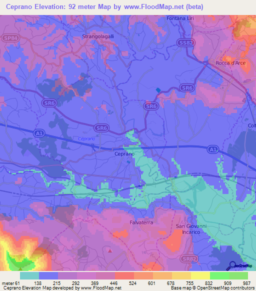 Ceprano,Italy Elevation Map