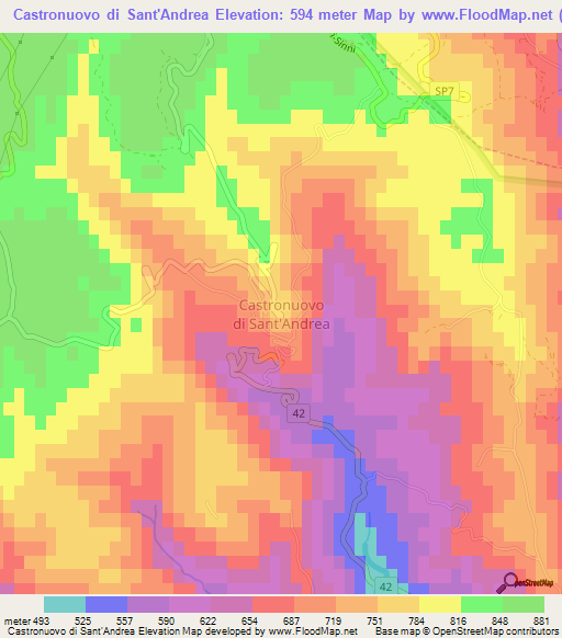 Castronuovo di Sant'Andrea,Italy Elevation Map