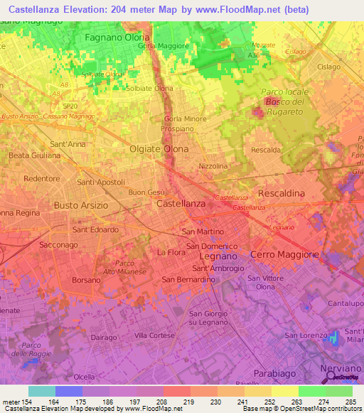 Castellanza,Italy Elevation Map