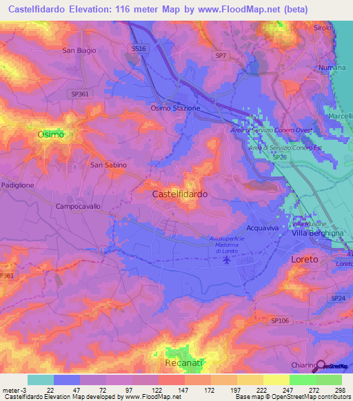 Castelfidardo,Italy Elevation Map