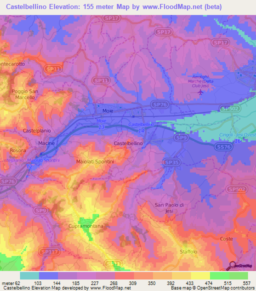 Castelbellino,Italy Elevation Map