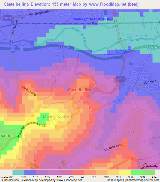 Castelbellino,Italy Elevation Map