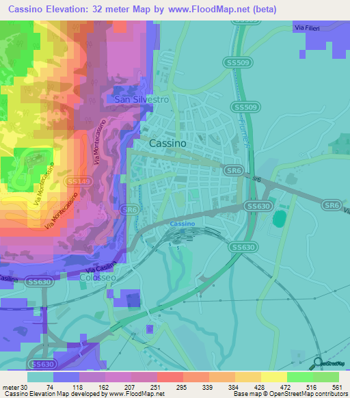 Cassino,Italy Elevation Map