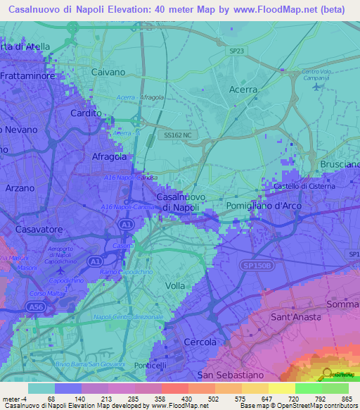 Casalnuovo di Napoli,Italy Elevation Map