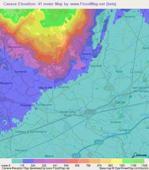 Caneva,Italy Elevation Map