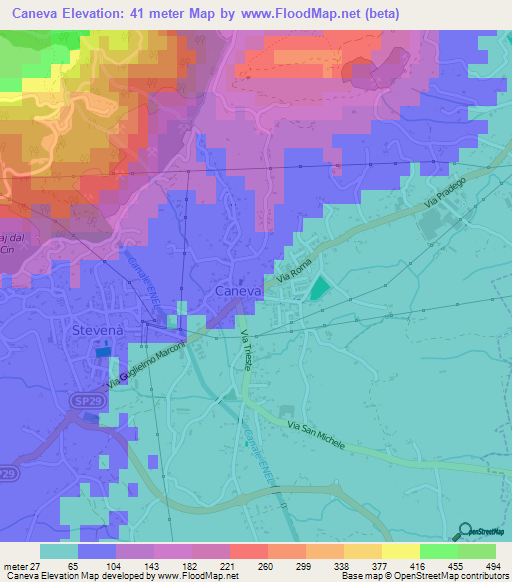 Caneva,Italy Elevation Map