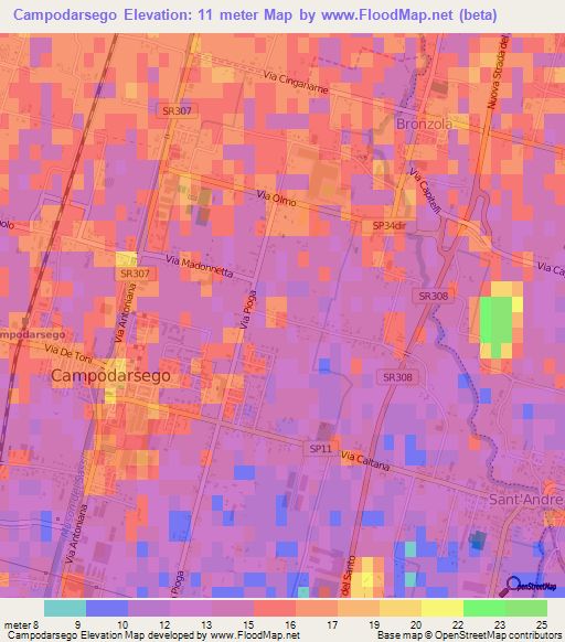 Campodarsego,Italy Elevation Map