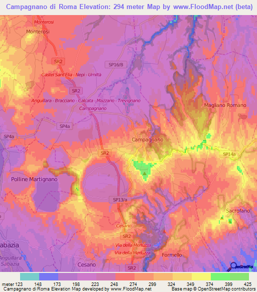 Campagnano di Roma,Italy Elevation Map