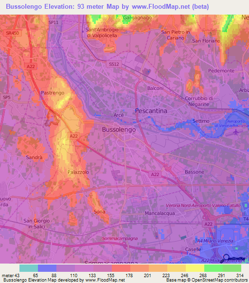 Bussolengo,Italy Elevation Map