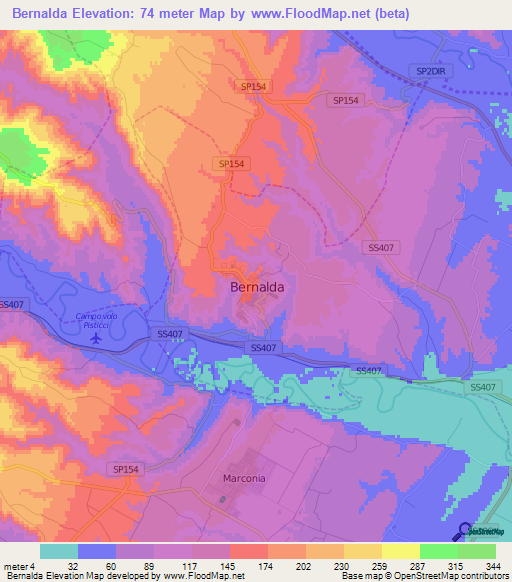 Bernalda,Italy Elevation Map