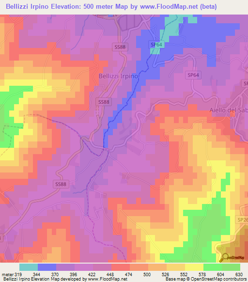 Bellizzi Irpino,Italy Elevation Map