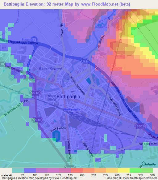 Battipaglia,Italy Elevation Map