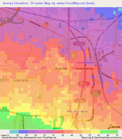 Aversa,Italy Elevation Map