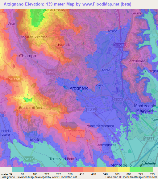 Arzignano,Italy Elevation Map