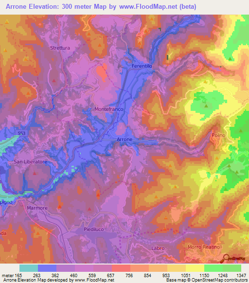 Arrone,Italy Elevation Map