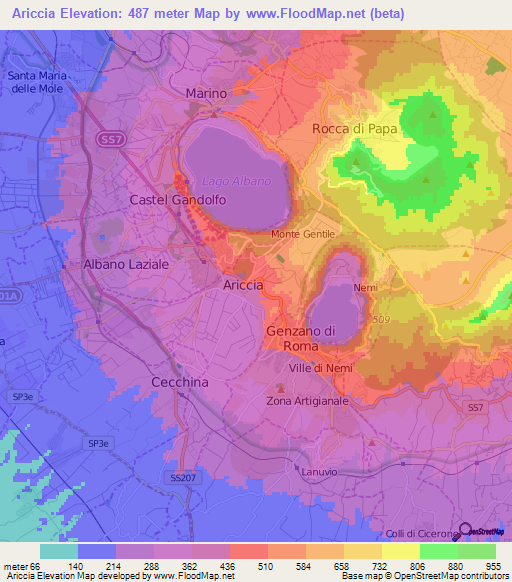 Ariccia,Italy Elevation Map