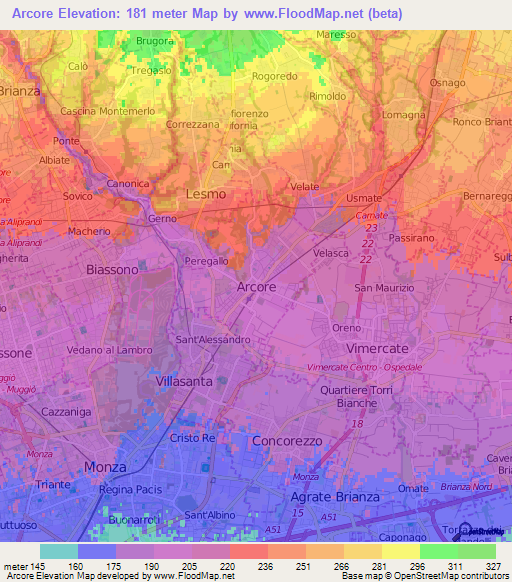 Arcore,Italy Elevation Map