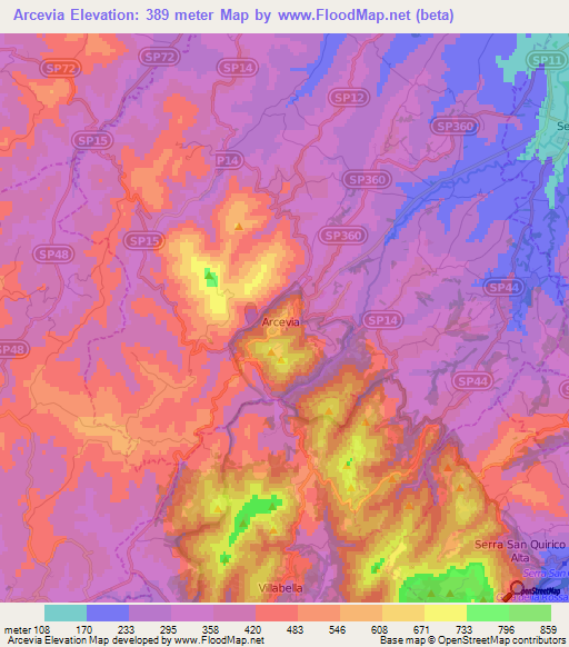 Arcevia,Italy Elevation Map