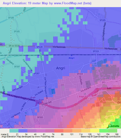 Angri,Italy Elevation Map