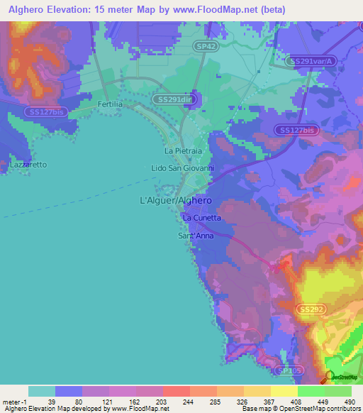 Alghero,Italy Elevation Map