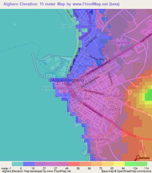 Elevation Of Alghero,italy Elevation Map, Topography, Contour