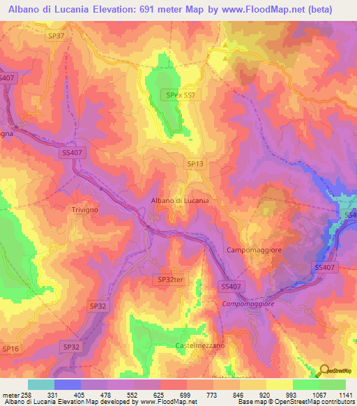 Albano di Lucania,Italy Elevation Map