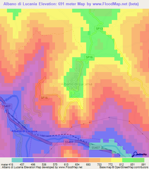 Albano di Lucania,Italy Elevation Map