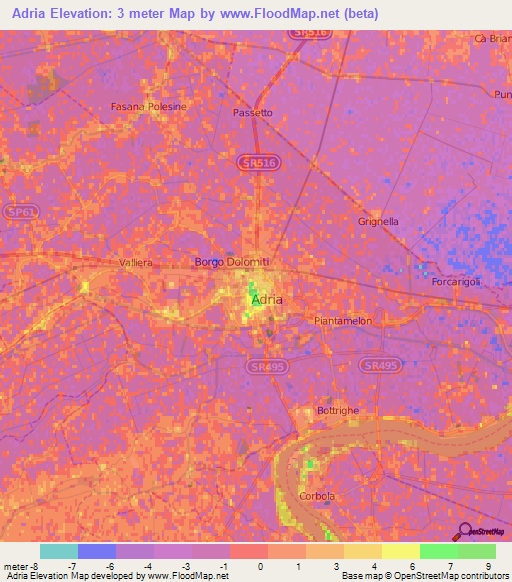 Adria,Italy Elevation Map