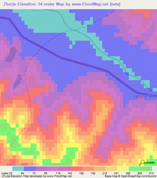 Zhurje,Albania Elevation Map