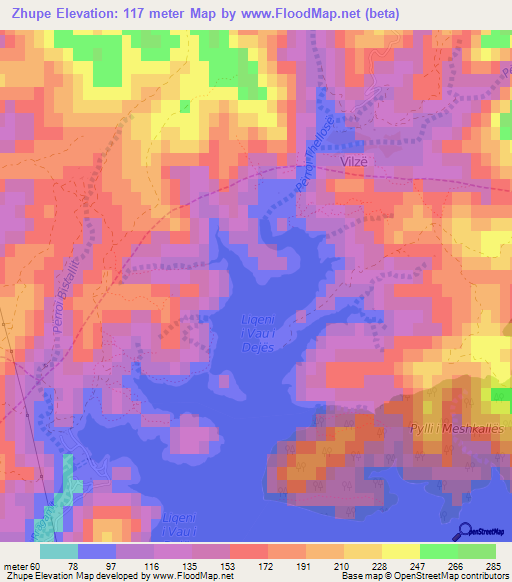 Zhupe,Albania Elevation Map