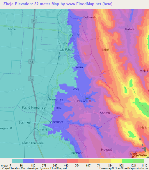 Zheje,Albania Elevation Map