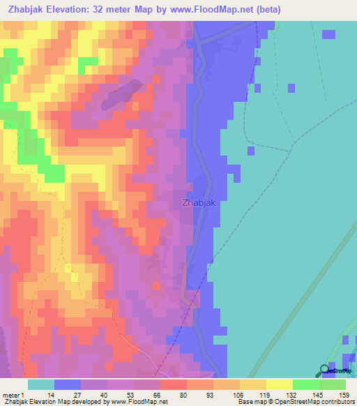 Zhabjak,Albania Elevation Map