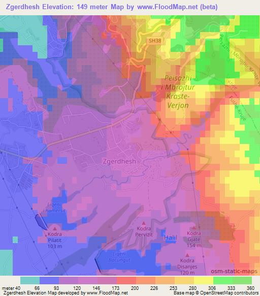 Zgerdhesh,Albania Elevation Map