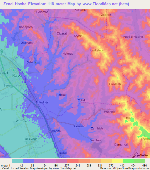 Zenel Hoxhe,Albania Elevation Map
