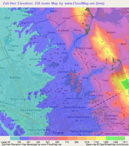 Zall-Herr,Albania Elevation Map