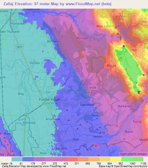 Zallaj,Albania Elevation Map