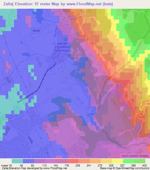 Zallaj,Albania Elevation Map