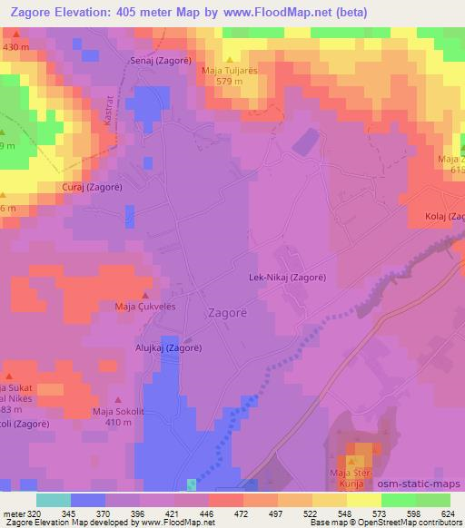 Zagore,Albania Elevation Map