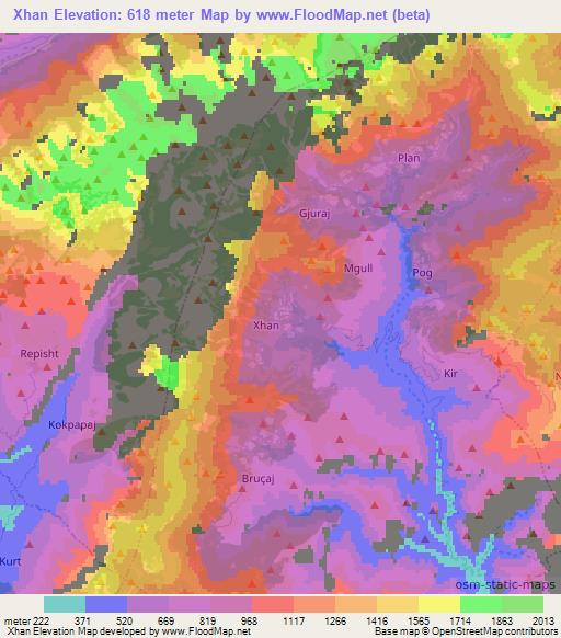 Xhan,Albania Elevation Map