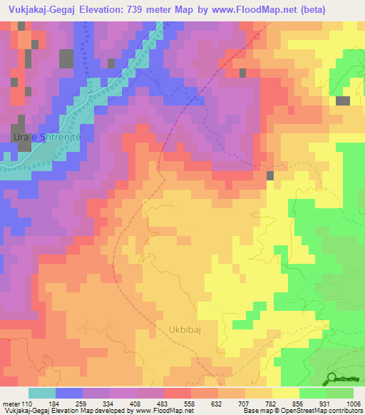 Vukjakaj-Gegaj,Albania Elevation Map