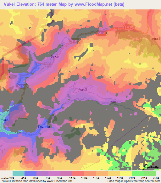 Vukel,Albania Elevation Map