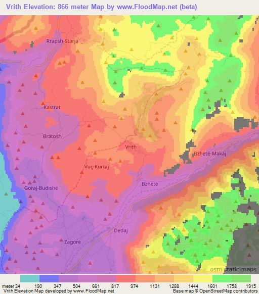 Vrith,Albania Elevation Map