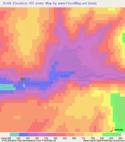 Vrrith,Albania Elevation Map